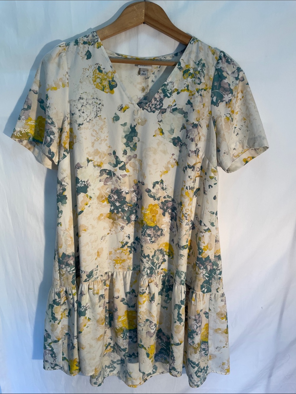 A New Day Cream Floral Short Sleeve Tiered Dress